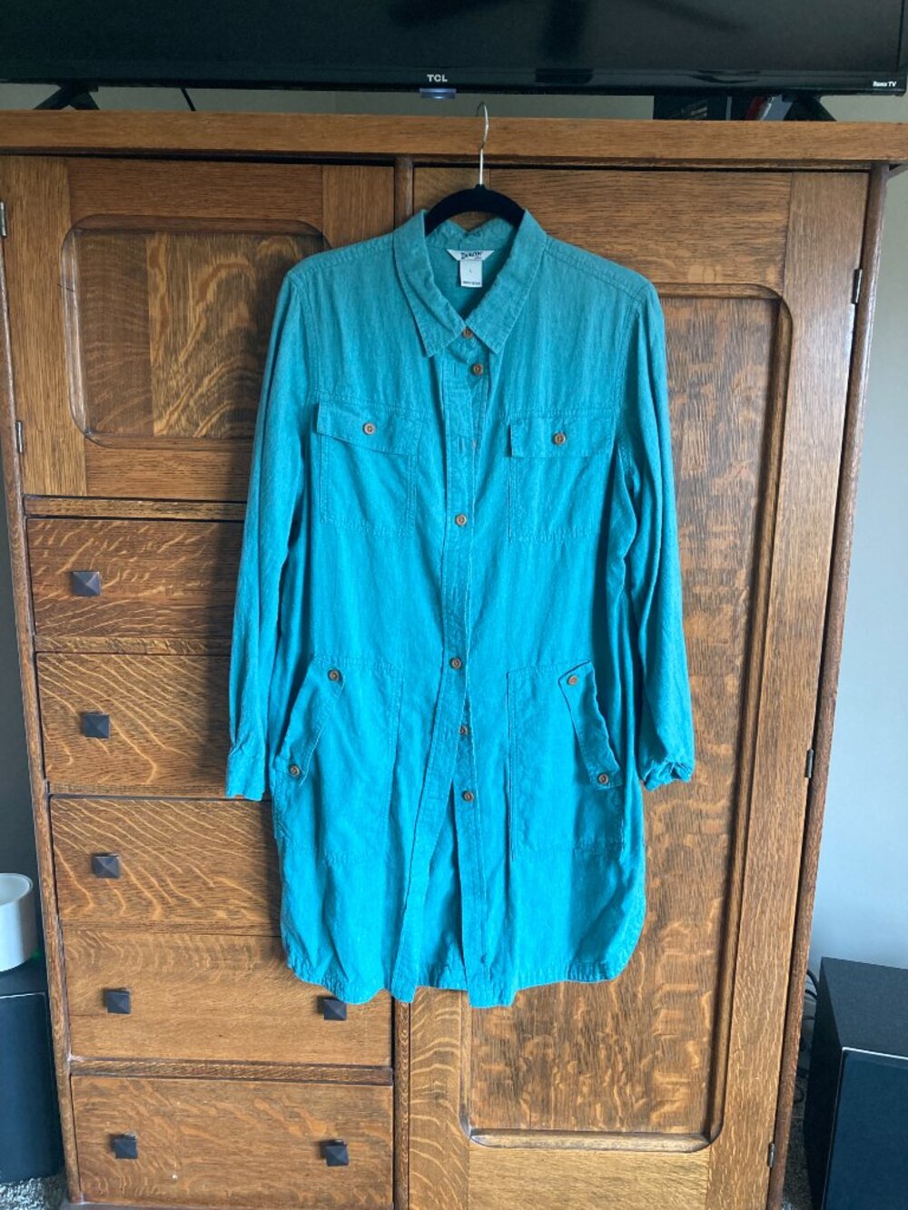 Duluth Trading Co. Artisan Hemp Duster Shirt, aqua, large, EUC - Picture 4 of 6